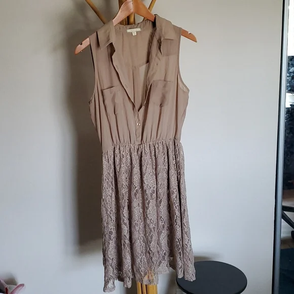 Pleione Dresses | Tjmaxx Shear And Lace Dress | Color: Cream/Tan | Size: M | Choruskrys's Closet